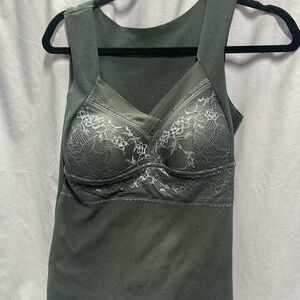 XL gray color sleeveless super duper soft top with padded lace over bust line
